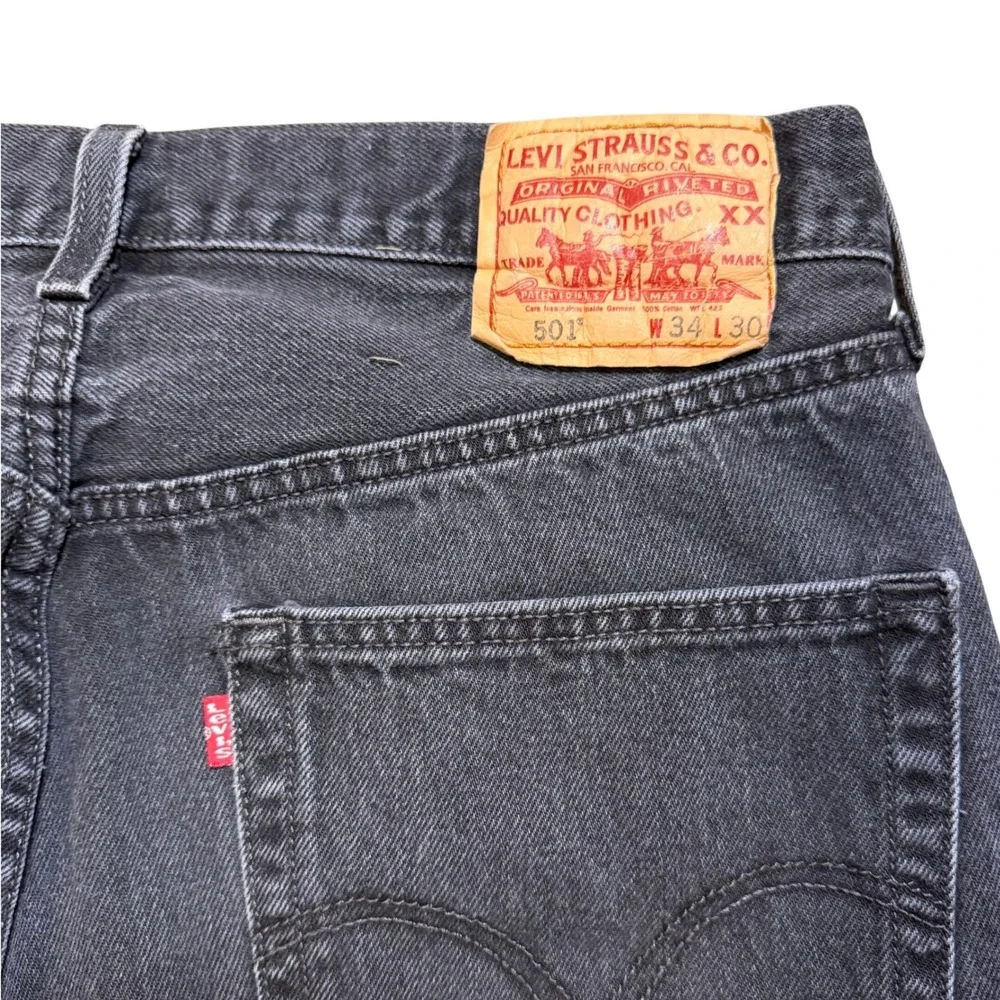 Vintage Levis 501 Original Fit Straight Leg Faded Black Jeans Button Fly 34x30